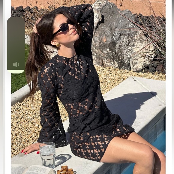 Beach Riot Revolve Goldie Dress Black crochet floral long bell sleeve cover up - Picture 1 of 13